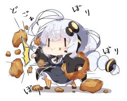 Rule 34 | 1girl, antenna hair, black jacket, blush, braid, breasts, chibi, commentary request, dress, eating, food, food on face, food request, full body, grey dress, hair between eyes, hair ornament, headphones, headset, holding, holding food, jacket, kizuna akari, large breasts, long hair, long sleeves, milkpanda, open clothes, open jacket, orange pantyhose, pantyhose, puffy long sleeves, puffy sleeves, punching, senbei, shirt, silver hair, sleeves past wrists, solo, standing, star (symbol), striped clothes, striped pantyhose, translation request, twin braids, twintails, vertical-striped clothes, vertical-striped pantyhose, very long hair, voiceroid, wavy mouth, white background, white shirt, | |