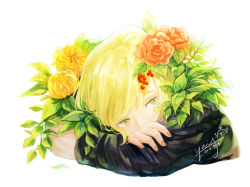 Rule 34 | absurdres, blonde hair, flower, highres, original, simple background, tagme, white background, yao (kiwi hiu)