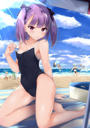 Rule 34 | 2boys, 4girls, all fours, areola slip, artoria pendragon (all), artoria pendragon (fate), artoria pendragon (swimsuit archer) (fate), artoria pendragon (swimsuit archer) (first ascension) (fate), bandeau, beach, beach umbrella, bikini, black bikini, blonde hair, blue sky, blush, bow, breasts, cameltoe, cloud, cloudy sky, competition school swimsuit, covered navel, day, enkidu (fate), fate/grand order, fate/strange fake, fate (series), front-tie bikini top, front-tie top, gilgamesh (fate), green hair, hair bow, helena blavatsky (fate), highres, hood, hooded jacket, hoodie, jack the ripper (fate/apocrypha), jacket, kneeling, long legs, looking at viewer, mordred (fate), mordred (fate) (all), mordred (fate/apocrypha), mordred (swimsuit rider) (fate), mordred (swimsuit rider) (first ascension) (fate), multiple boys, multiple girls, nishimi shin, one-piece swimsuit, outdoors, ponytail, purple eyes, purple hair, red bikini, rhongomyniad (fate), saber (fate), sand castle, sand sculpture, school swimsuit, short hair, silver hair, sky, small breasts, smile, standing, standing on one leg, sunlight, surfboard, swimsuit, swimsuit tug, twintails, umbrella, walking, walking on liquid, water gun, wet