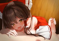 Rule 34 | 1girl, animated, bare shoulders, blush, bow, breasts, brown eyes, brown hair, censored, clothed female nude male, collarbone, detached sleeves, frilled bow, frills, from above, haiba 09, hair bow, hair tubes, hakurei reimu, handjob, hetero, japanese clothes, licking, licking breast, licking nipple, long hair, looking at viewer, looking up, miko, mosaic censoring, nipple stimulation, nontraditional miko, nude, penis, pov, red bow, red skirt, reverse nursing handjob, ribbon-trimmed sleeves, ribbon trim, saliva, sidelocks, skirt, skirt set, solo focus, tongue, tongue out, topless, touhou, wide sleeves