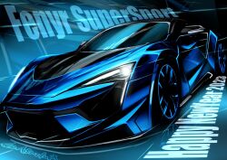 Rule 34 | 2023, artist name, blue background, blue car, blue theme, car, chris ilst, glowing, happy new year, highres, motor vehicle, new year, original, sports car, vehicle focus, vehicle name, w motors, w motors fenyr supersport