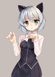 Rule 34 | 1girl, animal ears, bad id, bad pixiv id, cat ears, green eyes, highres, looking at viewer, open mouth, paw pose, sanya v. litvyak, short hair, shovelwall, shovelwell, silver hair, solo, strike witches, world witches series