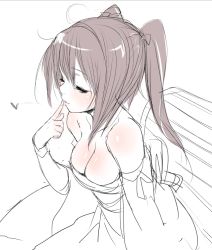 Rule 34 | 1girl, bare shoulders, breasts, buriki, cleavage, downblouse, sketch, solo, twintails