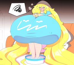 Rule 34 | 1girl, breasts, breasts on lap, cassie (theycallhimcake), gigantic breasts, highres, sick, solo, tagme, theycallhimcake