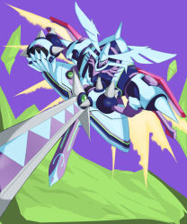 Rule 34 | armamon, armor, digimon, energy, flying, highres, monster, solo, spikes, sword, weapon, wings