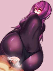 Rule 34 | 1boy, 1girl, absurdres, ass, blush, bodysuit, breasts, breath, censored, clothed sex, cum, cum in pussy, ebon umax, fate/grand order, fate (series), hetero, highres, large breasts, long hair, looking back, penis, purple bodysuit, purple hair, pussy, red eyes, scathach (fate), scathach (fate), sex, solo focus, torn bodysuit, torn clothes, underwear, vaginal