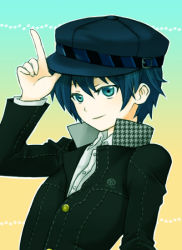 Rule 34 | 1girl, androgynous, atlus, bad id, bad pixiv id, blue hair, cabbie hat, female focus, hat, mot, persona, persona 4, reverse trap, shirogane naoto, short hair, solo