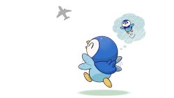 Rule 34 | puff of air, ^ ^, aircraft, airplane, closed eyes, commentary request, creatures (company), closed eyes, flapping, game freak, gen 4 pokemon, jumping, motion lines, nintendo, official art, open mouth, piplup, pokemon, pokemon (creature), project pochama, thought bubble, toes, white background