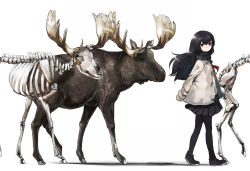 Rule 34 | 1girl, highres, kasa (hitori sanka), moose, original, pantyhose, school uniform, skeleton, solo