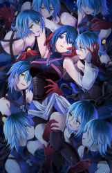 Rule 34 | 6+girls, absurdres, air bubble, anti-aqua, aqua (kingdom hearts), arm around waist, armpits, black legwear, blue eyes, blue hair, bubble, detached sleeves, evil smile, grabbing, hair over eyes, highres, holding hands, kingdom hearts, kingdom hearts iii, kissing thigh, looking at another, looking at viewer, maimai melc, multiple girls, multiple persona, short shorts, shorts, silver hair, smile, thigh grab, thighhighs, yellow eyes
