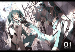 Rule 34 | 1girl, hand on own hip, hatsune miku, letterboxed, long hair, mecha, neon genesis evangelion, nine (liuyuhao1992), open mouth, parody, plugsuit, robot, solo, twintails, very long hair, vocaloid