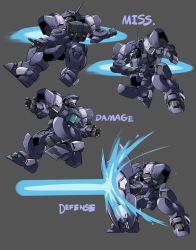 Rule 34 | beam, blocking, blue eyes, charging forward, chibi, clenched hand, dodging, from behind, gun, haganef, holding, holding gun, holding shield, holding weapon, looking up, mecha, multiple views, no humans, open hand, open hands, original, robot, shield, weapon