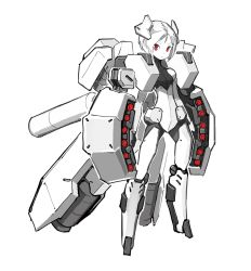 Rule 34 | 1girl, android, armor, bad id, bad pixiv id, breasts, colored skin, commentary request, expressionless, full body, headgear, highres, joints, looking at viewer, missile pod, monochrome, no feet, original, red eyes, robot joints, short hair, small breasts, solo, spot color, thrusters, user zzpa8528, white background, white hair, white skin