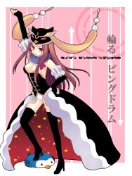 Rule 34 | 10s, 1girl, agekichi (heart shape), animal hat, arm up, bad id, bad pixiv id, bird, black thighhighs, boots, breasts, brown hair, cleavage, dress, hand on own hip, hat, hip focus, long hair, mawaru penguindrum, medium breasts, penguin, penguin 2-gou, pink eyes, princess of the crystal, takakura himari, thigh boots, thighhighs