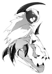 Rule 34 | absol, animal focus, atie1225, claws, creatures (company), full body, game freak, gen 3 pokemon, greyscale, highres, looking at viewer, monochrome, nintendo, no humans, open mouth, pokemon, pokemon (creature), simple background, solo, standing, white background