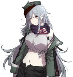 Rule 34 | 1girl, aged up, blush stickers, breasts, chinese text, commentary request, g11 (girls&#039; frontline), girls&#039; frontline, large breasts, long hair, off shoulder, panties, shirt, simple background, sleepy, solo, tied shirt, unbuttoned, underwear, white background, white panties, xiujia yihuizi
