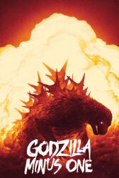 Rule 34 | absurdres, claws, dinosaur, dust, english text, epic, explosion, fire, giant, giant monster, glowing, glowing eyes, glowing mouth, godzilla, godzilla (series), godzilla minus one, highres, kaijuu, monster, movie poster, mushroom cloud, no humans, no pupils, nuclear explosion, official art, open mouth, phantom city creative, poster (medium), sea monster, sharp teeth, smoke, spikes, teeth, toho