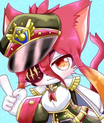 Rule 34 | 1girl, artist request, cat, cat busters, eyepatch, furry, furry female, hat, hinozuki (cat busters), long hair, pink hair, red eyes, smile, solo