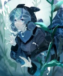 Rule 34 | 1girl, absurdres, animal ears, arknights, blue eyes, blue hair, crossazaphael, glaucus (arknights), highres, jacket, long sleeves, low twintails, multicolored hair, off shoulder, open mouth, solo, streaked hair, twintails, underwater