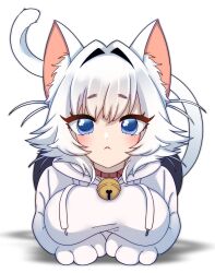 Rule 34 | animal ears, blue eyes, blush, breasts, cat ears, cat tail, collar, erigo15, highres, kimi no koto ga dai dai dai dai daisuki na 100-nin no kanojo, large breasts, nekonari tama, short hair, tail, white hair