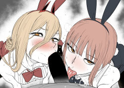 Rule 34 | 1boy, 2girls, ahegao, blonde hair, censored, chainsaw man, erection, fellatio, female pervert, femdom, group sex, long hair, makima (chainsaw man), mature female, multiple girls, open mouth, oral, orgy, penis, pervert, power (chainsaw man), rabbit, rabbit ears, red hair, submission, threesome, yellow eyes