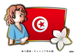 Rule 34 | 1girl, brown hair, flag, flower, murakami senami, tunisia, tunisian flag