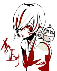Rule 34 | 1girl, animal, animal on shoulder, bird, bird on shoulder, bodypaint, bunbun, lipstick, looking at viewer, makeup, simple background, solo, tattoo, vector trace, white background