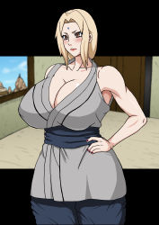 Rule 34 | 1girl, absurdres, blonde hair, blush, breasts, cleavage, closed eyes, eyebrows, eyelashes, facial mark, female focus, fingernails, forehead, forehead mark, hair tie, highres, huge breasts, lipstick, long hair, makeup, mature female, nail polish, naruho, naruto, naruto (series), navel, neck, nipples, nude, solo, stomach, tagme, thick thighs, thighs, tsunade (naruto), white background