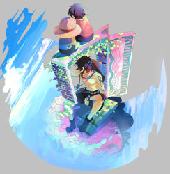 Rule 34 | 2boys, black hair, brother, child, family, hat, jewelry, male focus, monkey d. luffy, multiple boys, necklace, one piece, portgas d. ace, reaching, topless male, shorts, siblings, sitting, straw hat, window