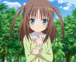 Rule 34 | 10s, 1girl, brown hair, green eyes, nukui kurumi, outdoors, screencap, solo, standing, stitched, tenshi no 3p!, third-party edit