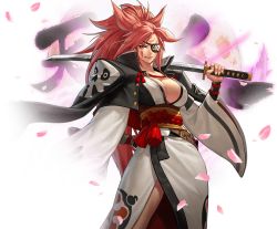 Rule 34 | 1girl, arc system works, baiken, breasts, cleavage, eyepatch, guilty gear, guilty gear xrd, large breasts, long hair, official art, pink eyes, pink hair, smile, snk, sword, the king of fighters, the king of fighters all-stars, weapon