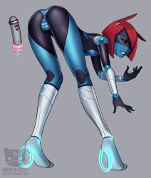 Rule 34 | 1girl, android, animal ears, ass, bent over, cameltoe, doll joints, full body, joints, long legs, ninjakitty, red hair, sex toy, vibrator