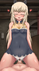 Rule 34 | 1futa, 1girl, absurdres, animal ears, bed, blonde hair, blush, bodypaint, breasts, censored, cheerleader, closed eyes, cowgirl position, cum, futa with female, futanari, girl on top, heart, heart censor, helma lennartz, highres, long hair, lying, medium breasts, monizumi ishikawa, navel, nipples, nude, on back, open mouth, penis, pointless censoring, pov, pussy, pussy juice, see-through, sex, smile, solo focus, straddling, strike witches, strike witches: suomus misfits squadron, sweat, vaginal, world witches series