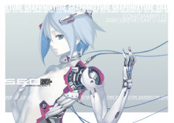 Rule 34 | 1girl, android, blue eyes, blue hair, cable, flat chest, matching hair/eyes, nagi ryou, original, pale skin, robot, s.e.c 05 mixture graph, short hair, solo