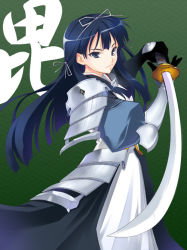 Rule 34 | 1girl, armor, armored dress, azu, green background, katana, rance (series), sengoku rance, solo, sword, uesugi kenshin (rance), weapon