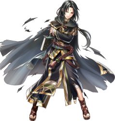 Rule 34 | 1boy, black hair, book, cape, facial mark, fire emblem, fire emblem: path of radiance, fire emblem heroes, full body, gloves, highres, long hair, male focus, nintendo, official art, open mouth, red eyes, simple background, solo, soren (fire emblem), torn clothes, transparent background