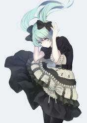 Rule 34 | 1girl, bad id, bad pixiv id, blue eyes, dress, floating hair, green hair, hatsune miku, nonoharak, pantyhose, solo, twintails, vocaloid