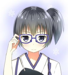 Rule 34 | 10s, 1girl, asymmetrical hair, black eyes, black hair, glasses, japanese clothes, kaga (kancolle), kantai collection, personification, short hair, side ponytail, sky-freedom, solo