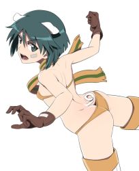 Rule 34 | 1girl, animal ears, ass, bandaid, bandaid on face, bikini, black eyes, black hair, brave witches, brown gloves, butt crack, clenched hand, commentary, dog ears, dog tail, flying, frown, gloves, kanno naoe, looking at viewer, nanashino, open mouth, scarf, short hair, simple background, solo, striker unit, striped clothes, striped scarf, swimsuit, tail, v-shaped eyebrows, white background, world witches series, yellow bikini, yellow scarf