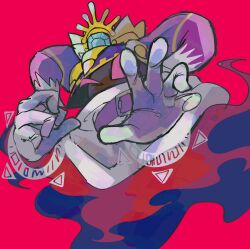 Rule 34 | 1boy, commentary request, crown, disembodied limb, gloves, horns, kirby&#039;s return to dream land, kirby (series), magolor, male focus, master crown, ni re, nintendo, no humans, purple eyes, rayman limbs, red background, sketch, white gloves