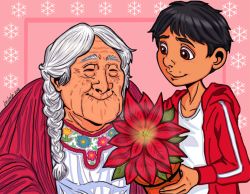 Rule 34 | braid, coco (disney), disney, closed eyes, flower, grandmother and grandson, happy, lucleon, mama coco, miguel rivera, old, old woman, pixar, wrinkled skin