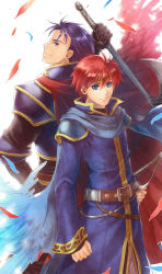 Rule 34 | 2boys, armor, axe, bad id, bad pixiv id, blue eyes, blue hair, cape, eliwood (fire emblem), fire emblem, fire emblem: the blazing blade, hector (fire emblem), looking at viewer, male focus, multiple boys, nemupon (goodlucky), nintendo, red hair, short hair, smile, weapon