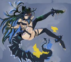 Rule 34 | 1girl, absurdres, ass, black hair, black thighhighs, closed mouth, commentary, commission, dragon girl, dragon tail, full body, high heels, highres, indie virtual youtuber, long hair, looking at viewer, moli (gvfg2425), scales, skeb commission, solo, tail, thighhighs, virtual youtuber
