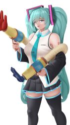 Rule 34 | 1girl, absurdres, aqua eyes, aqua hair, aqua necktie, backpack, bag, black skirt, hatsune miku, highres, long hair, looking at viewer, necktie, poppy playtime, shoes, simple background, skirt, smile, takie arts, tattoo, twintails, very long hair, vocaloid, white background