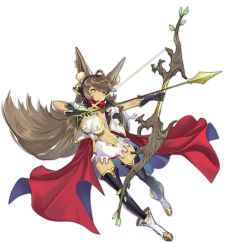 Rule 34 | 1girl, ahoge, animal ear fluff, animal ears, ark order, arrow (projectile), black gloves, black thighhighs, blue cape, boots, bow (weapon), braid, breasts, brown hair, cape, clothing cutout, dark skin, drawing bow, ear piercing, full body, gloves, gold trim, green eyes, hair tubes, holding, holding arrow, holding bow (weapon), holding weapon, jacket, jewelry, large breasts, long hair, official art, piercing, pppppan, red cape, red scarf, ring, scarf, shirt, short sleeves, shorts, side braid, side cutout, sideboob, sidelocks, solo, tachi-e, thighhighs, transparent background, twin braids, two-sided cape, two-sided fabric, vali (ark order), very long hair, weapon, white footwear, white jacket, white shirt, white shorts, wing collar
