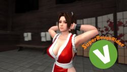 Rule 34 | 1girl, 20s, 3d, animated, armpits, arms behind head, arms up, artist name, bench, blurry, blurry background, bouncing, bouncing breasts, breast focus, breasts, brown eyes, brown hair, building, cleavage, dead or alive, dead or alive 5, dead or alive 5 last round, depth of field, dusk, dutch angle, fatal fury, female focus, flexing, high ponytail, highres, indoors, large breasts, logo, long hair, looking at viewer, matching hair/eyes, outdoors, pec flex, ponytail, red tunic, rope, shiranui mai, sideboob, sky, smile, snk, solo, source filmmaker (medium), standing, superroughrider, tecmo, the king of fighters, towel, tree, tunic, upper body, video