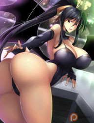 Rule 34 | 1girl, ass, ass focus, bat wings, black hair, breasts, cleavage, covered erect nipples, covering privates, covering crotch, curvy, demon girl, detached collar, deviantart username, haganef, hair ribbon, high school dxd, himejima akeno, hip focus, huge ass, huge breasts, large breasts, leotard, long hair, open mouth, paid reward available, ponytail, purple eyes, ribbon, solo, tagme, thick thighs, thighs, tongue, very long hair, wide hips, wings