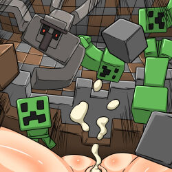 Rule 34 | 1girl, ass, breasts, brown hair, cum, dr. bug, large breasts, minecraft, nipples, open mouth, sex, short hair, steve (minecraft), vaginal