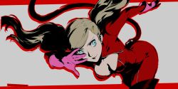 Rule 34 | 10s, 1girl, blonde hair, blue eyes, bodysuit, breasts, cleavage, female focus, gloves, persona, persona 5, solo, tagme, tail, takamaki anne, thighhighs, twintails