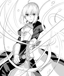 Rule 34 | 1girl, absurdres, ahoge, armor, armored dress, artoria pendragon (all), artoria pendragon (fate), bad id, bad pixiv id, breastplate, closed mouth, commentary request, dress, excalibur (fate/stay night), fate/stay night, fate (series), gauntlets, greyscale, hair between eyes, hair ribbon, highres, holding, holding sword, holding weapon, long hair, long sleeves, looking at viewer, lq saku, monochrome, puffy long sleeves, puffy sleeves, ribbon, saber (fate), serious, sidelocks, simple background, solo, standing, sword, weapon, white background